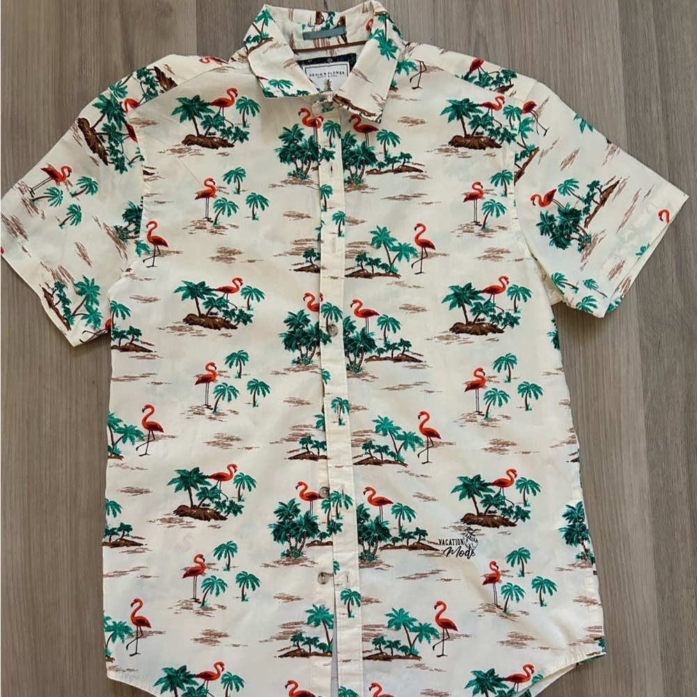 Denim & Flower Cream and Green Floral Shirt